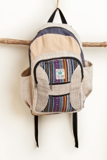 Small Grey Hemp Jacquard Backpack hanging