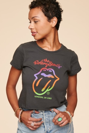 Neon Rolling Stones Cropped T-Shirt