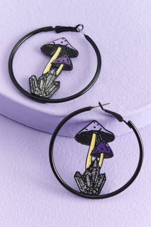 Crystal and Shroom Hoop Earrings