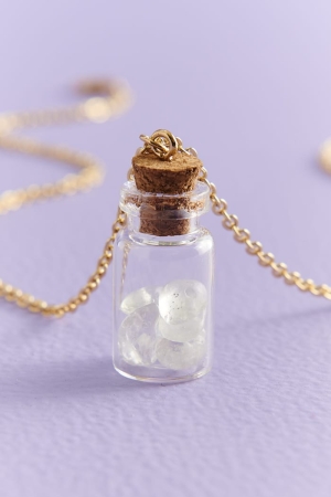 Clear Quartz Stone Potion Bottle Necklace  close up