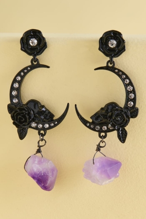 Floral Skull Moon Earrings