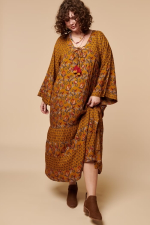 Orange Tassel Kaftan Dress front view