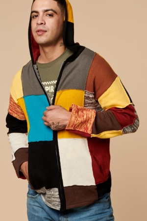 Vintage Patchwork Zip Up Hoodie front view