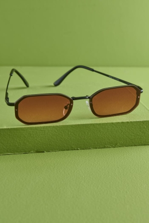 Brown Wire Rectangle Sunglasses laid out 