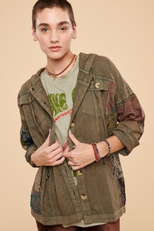 Fern Patchwork Hooded Shacket  front view