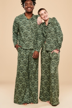 Green Evil Eye Wide Leg Sleep Pants (EB Exclusive) on guy and girl model