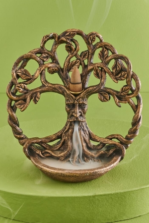 Twisted Tree Man Backflow Incense Burner with cone lit