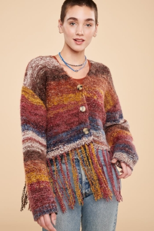 Funky Fringe Cropped Wool Cardigan front view