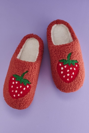 Fuzzy Strawberry Slippers 
