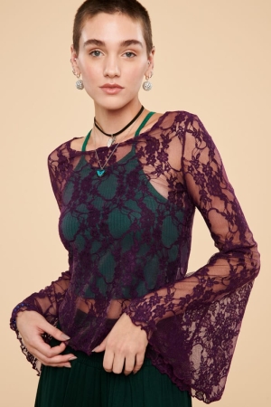 Amethyst Lace Bell Sleeve Top  front view
