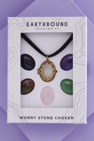 Gold Worry Stone Locket Choker Necklace Set