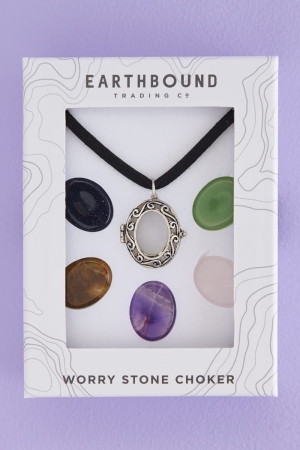 Silver Worry Stone Locket Choker Necklace Set