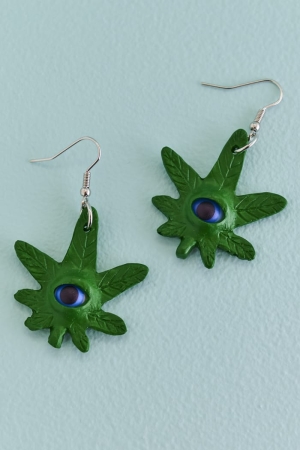 Seeing Eye Weed Leaf Earrings