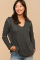 Charcoal Waffle Long Sleeve Hooded Shirt front view