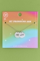 He/Him Pronouns Necklace on card